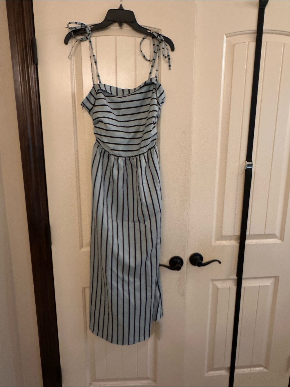 Halara Classic Green and Black Striped Tie-Shoulder Midi Dress